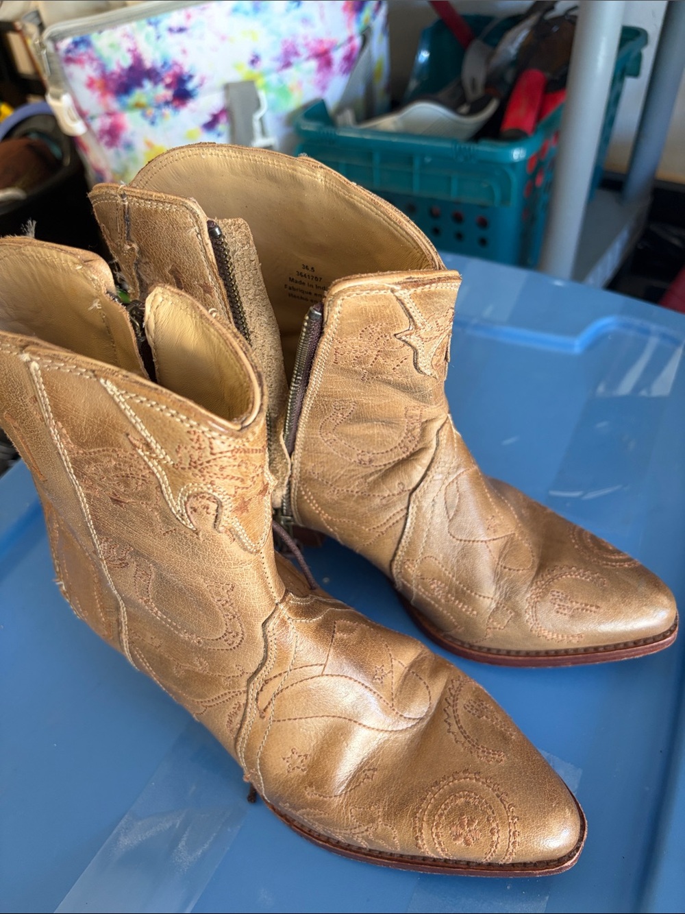 Free People Metallic Tan Cowboy Ankle Boots